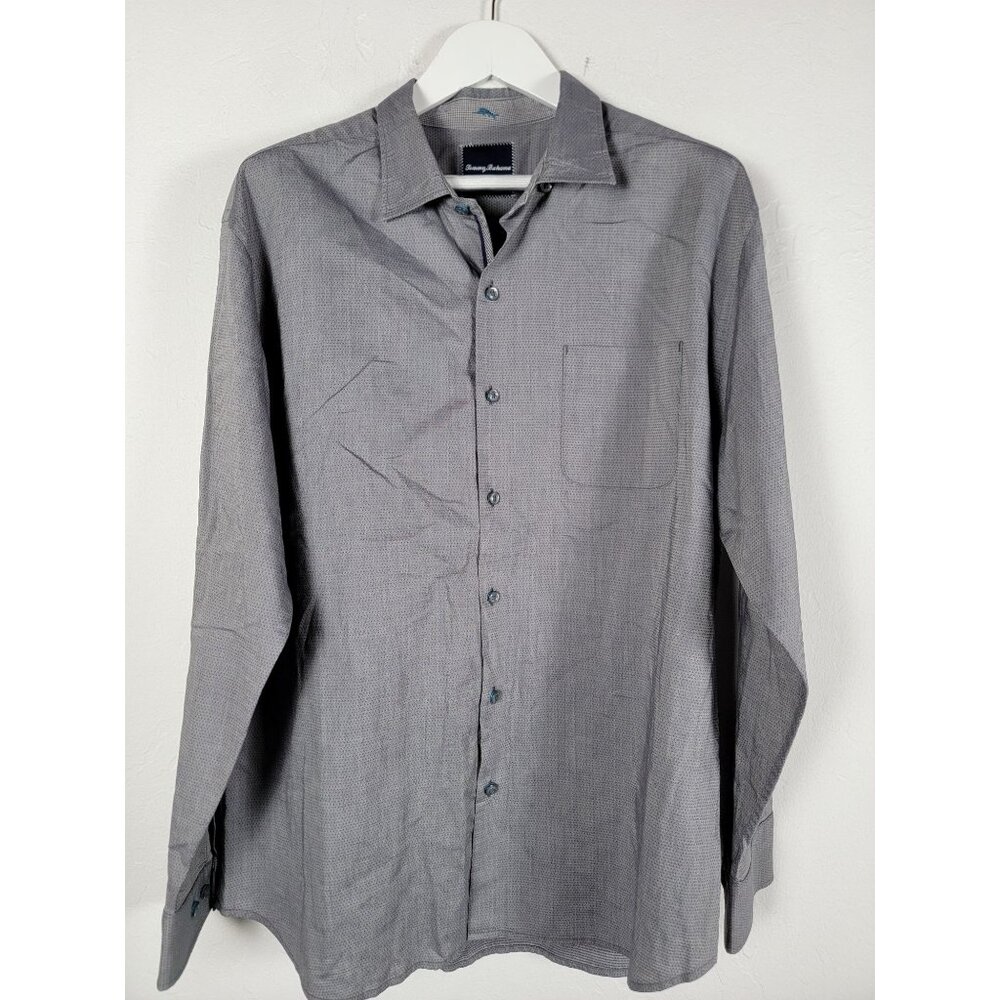 Tommy Bahama Mens XL Gray Long Sleeve Button-Up Shirt 100% Cotton Pocket Detail